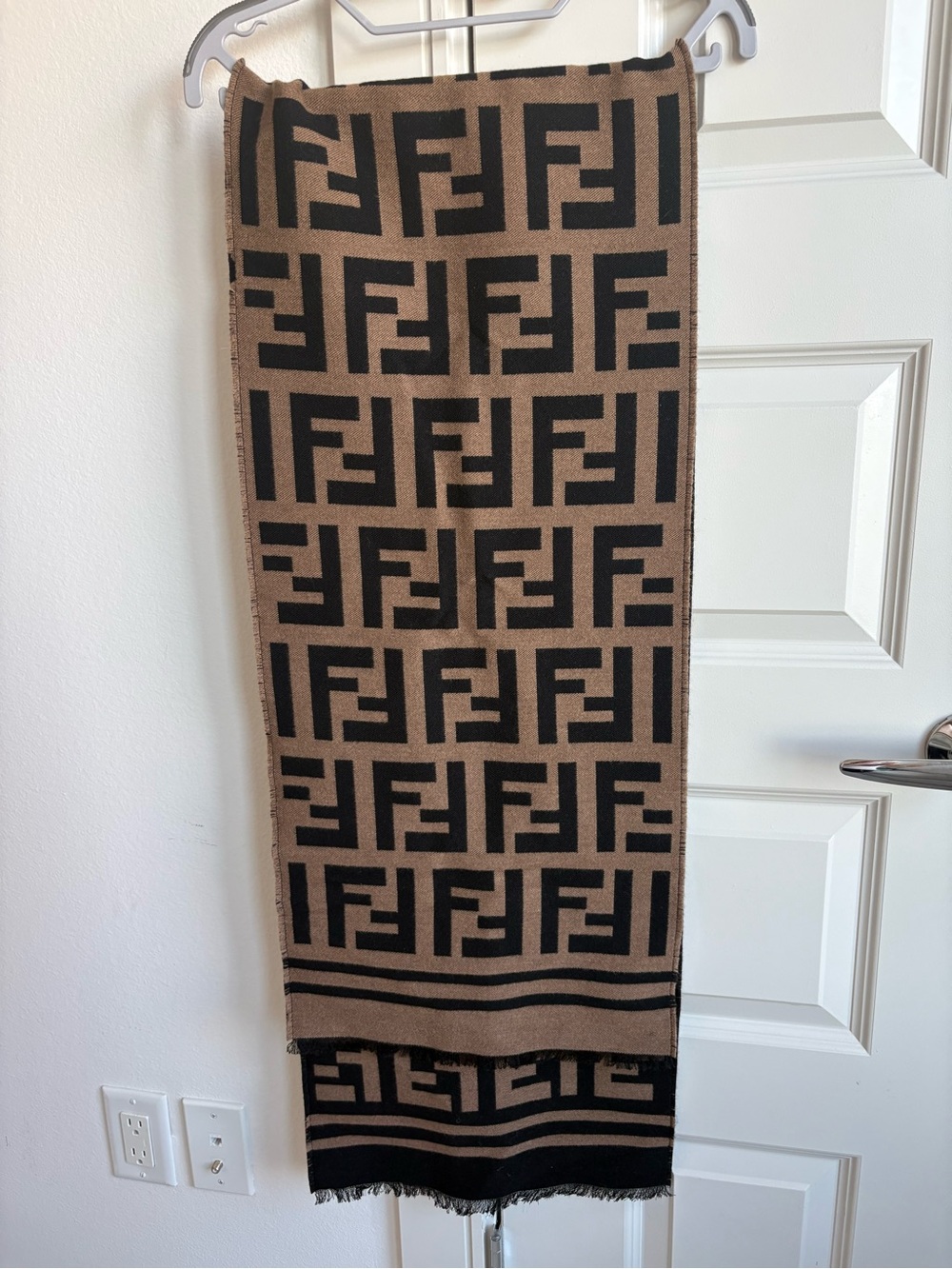 Fendi Tan & Black FF Logo Knit Throw